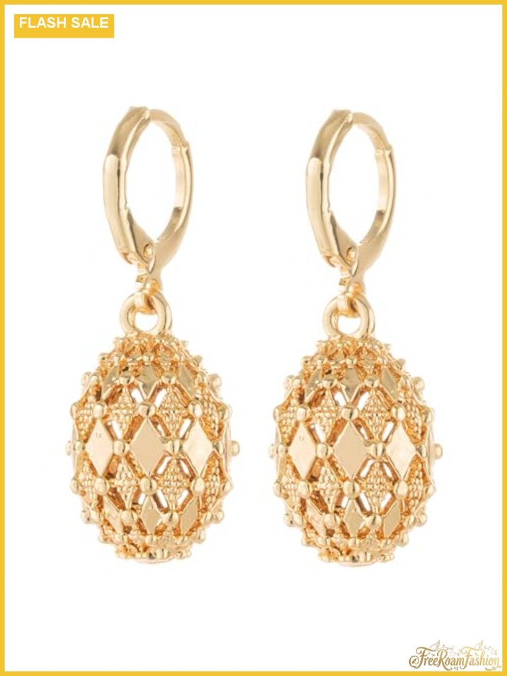 18K Gold Plated Brass Hollow Matte Ball Beaded Dangle Earrings Women